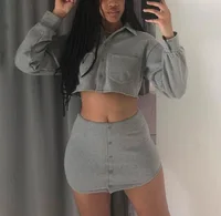 

Winter Casual two piece set with crop top and skirt set dress women clothing