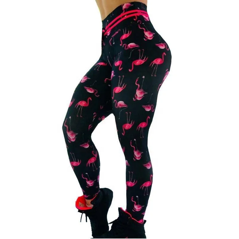 

High quality new designs flamingo patterns leggings high waist female gym leggings, As picture
