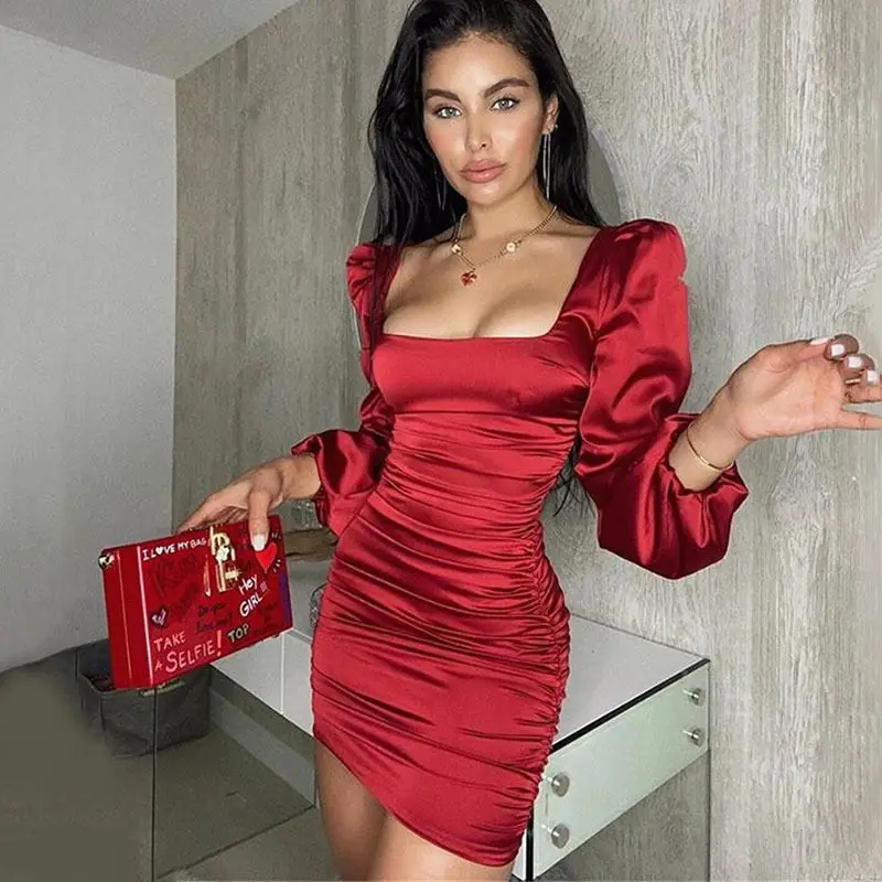 

2020 Casual Dresses Puff Sleeve Dress Women's Skirts Ruffle Sexy Wholesale Fall Clothing For Women Outfits Bodycon Dress