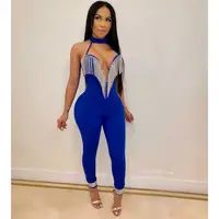 

Sexy Tassel Decor Halter Tight Jumpsuit Womens Club Outfits