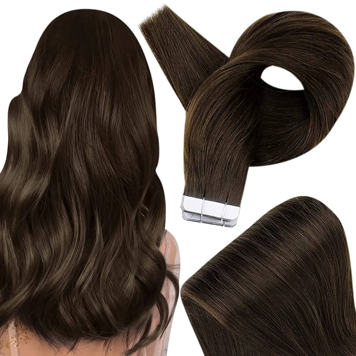 

Full Shine Darkest Brown 20 pieces 50 g Tape in Hair 14-24" Remy Natural Tape in Human Hair Extensions