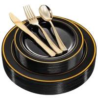 

125pcs Black with Gold Plastic Dinnerware For Hellowmas