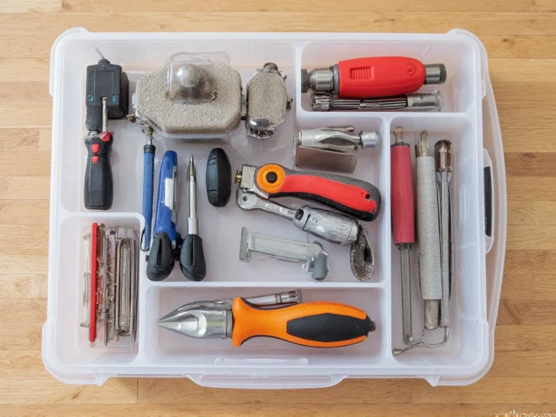 Organized DIY tool storage in plastic tote with compartments