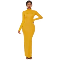 

Turtle Neck Solid Color Long Sleeve Bodycon Plus Size Maxi Women Dress 2019