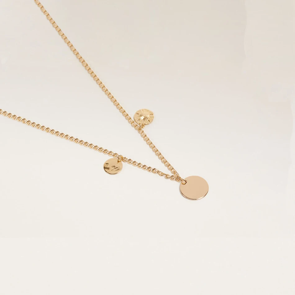 

Fashion Jewelry 925 Sterling Silver Signet Necklace 18K Gold Plated Three Coins Pendant Necklace For Women