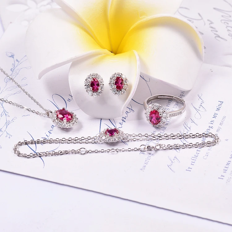 

Ruby Gemstone Jeweller women's accessories set jewelry luxury wedding round silver jewelry sets gift for women