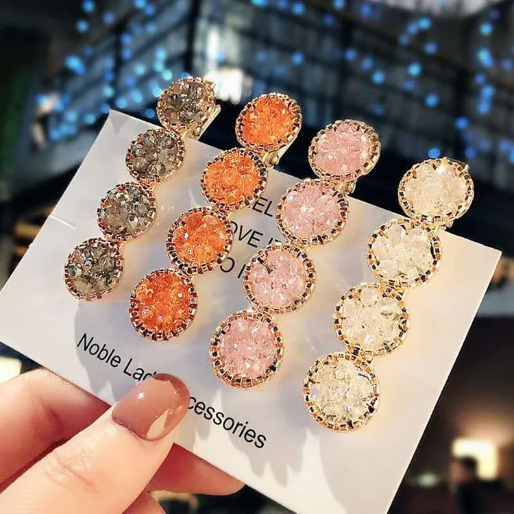 

Korean Cute Jewelry Colorful Metal Non-slip Hair Barrettes for Hair Styling Shiny Full Crystal Rhinestone Hair Clip, White orange pink gray