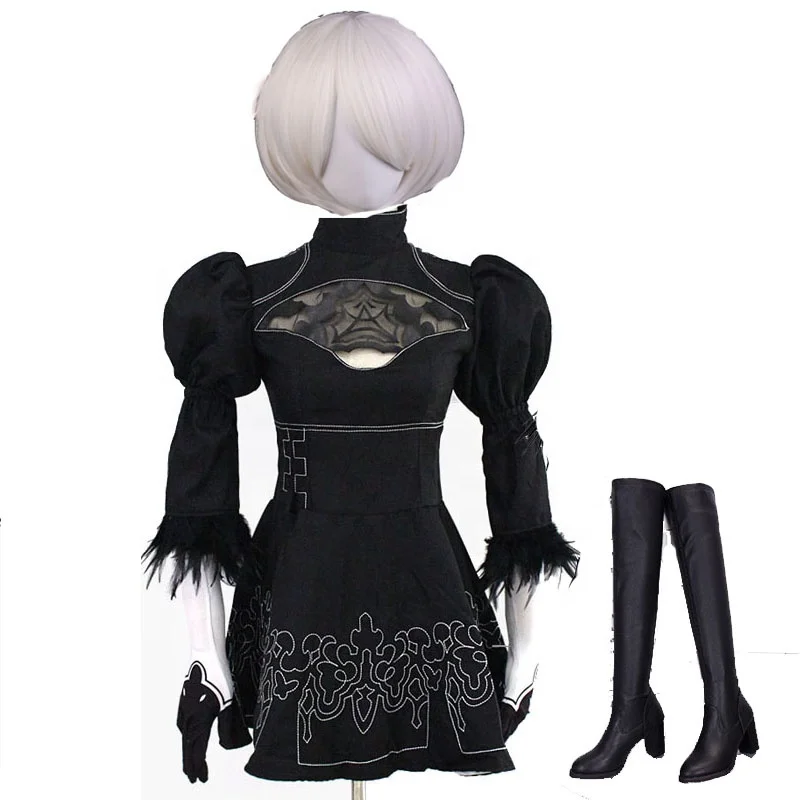

Ecowalson Nier Automata Yorha 2B Cosplay Suit Anime Women Outfit Disguise Costume Set Fancy Halloween Girls Party Black Dress, As shown