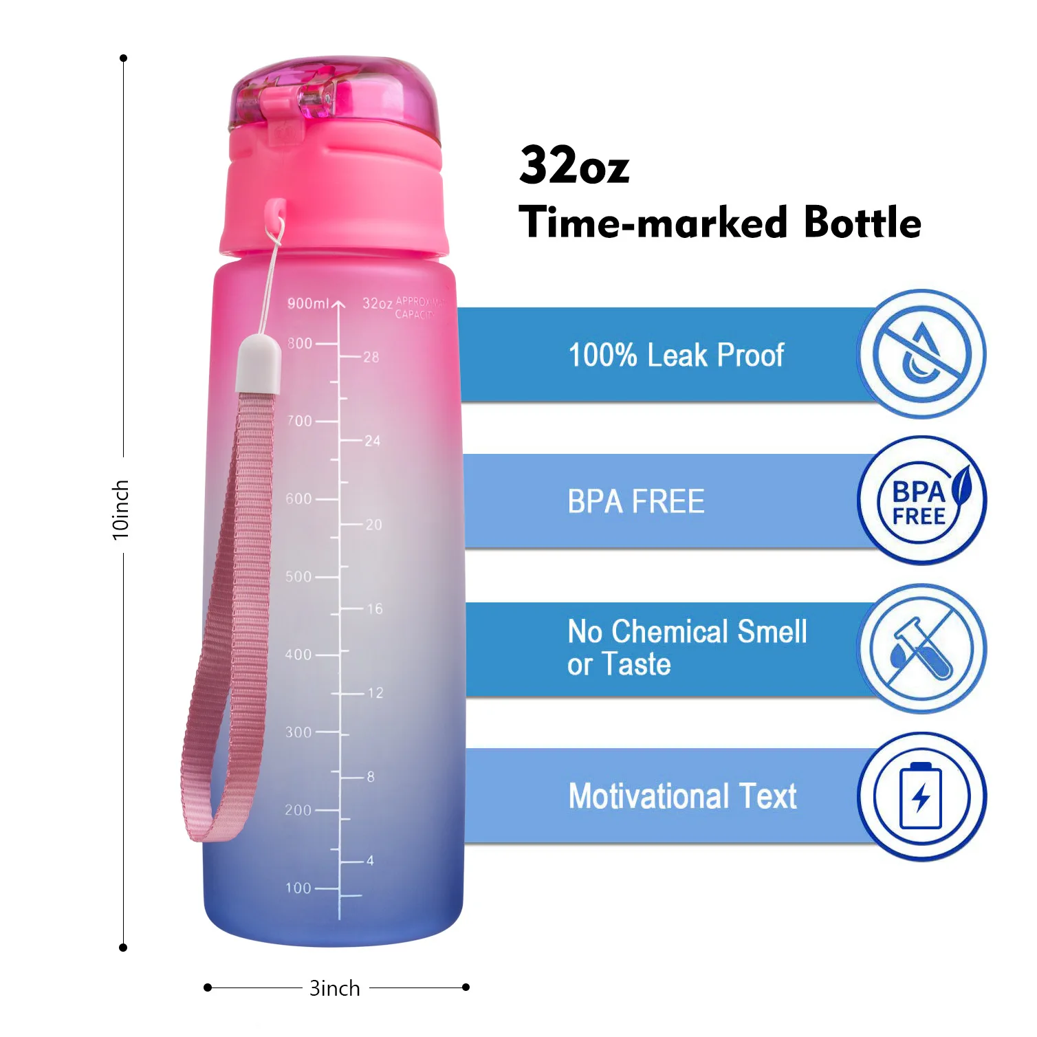 

A3274 Creative Large Capacity Tritan Water Bottle Portable Outdoor Sports Gradient Color Water Bottles Press popup Lid Cup, Pink,black,blue