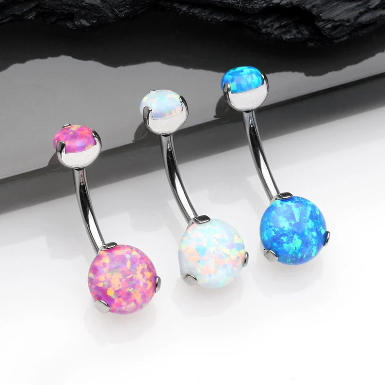 

implant grade titanium ASTM F136 Titanium piercing jewelry Opal belly button ring wholesale, Blue, white, pink