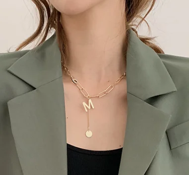 

DanYuan Career OL style New Chic delicate Gold metal alloy Silver H M letter Charm Pnendat Necklace Suit Neck accessories, Picture