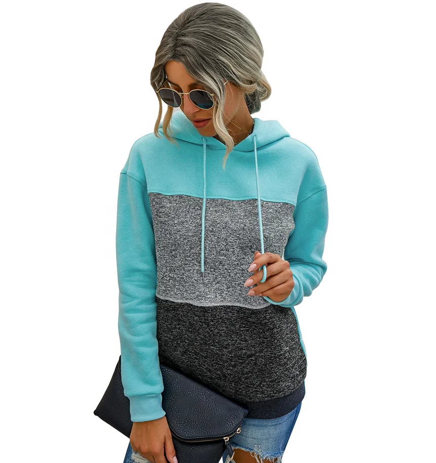 

Free Shipping autumn winter long sleeve triple color block color splicing women hoodie, As picture