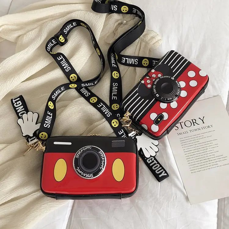 

2021 fashion desinger handbags camera shaped single ladies shoulder crossbody bag girl cute women purses with guitar strap, 2 colors