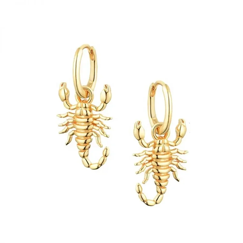 

High Quality 925 Sterling Silver Scorpion Jewelry Cartilage Pendant Earring Scorpio Hoop Earrings For Women Men, Gold and silver
