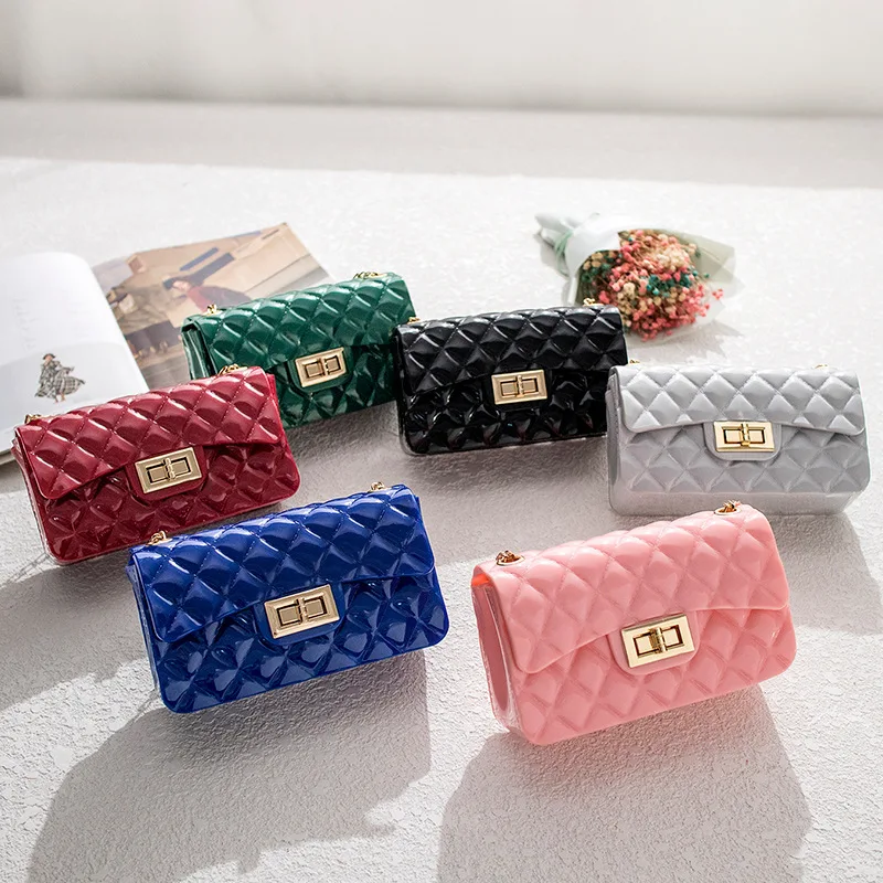 

Rhombic Grid Handbag Kid Jelly Purses 2021 Chain Women Crossbody Bags Messenger