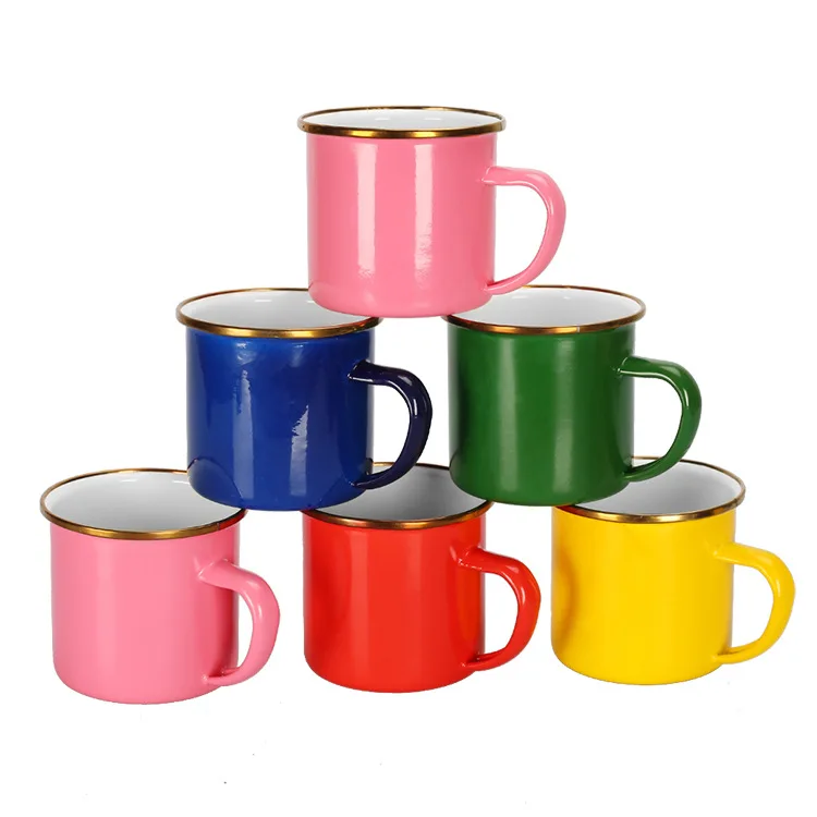 

MIKENDA Mini Enamel mug coffee mugs stoneware tea cup enamel coffee cups mugs, Blue, red, pink