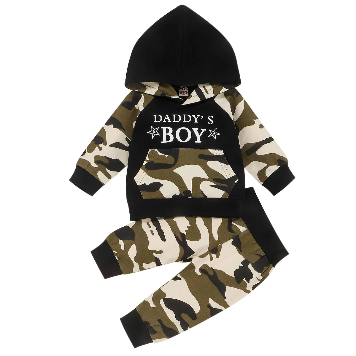 

Wholesale camouflage 2 piece hoodie and pants cotton custom logo baby boy hoodie set two piece set hoodies