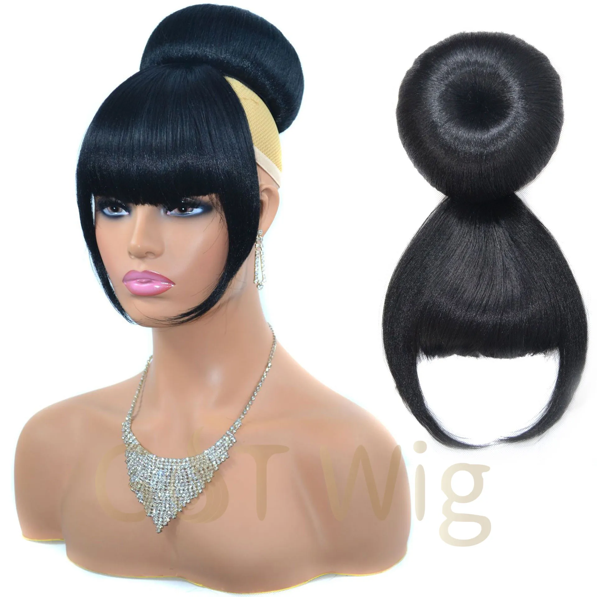 

G&T Wig Wholesale Updo Bun with Bangs 100% Handmade Trendy Quick and Easy Clip Hair Pieces Extension