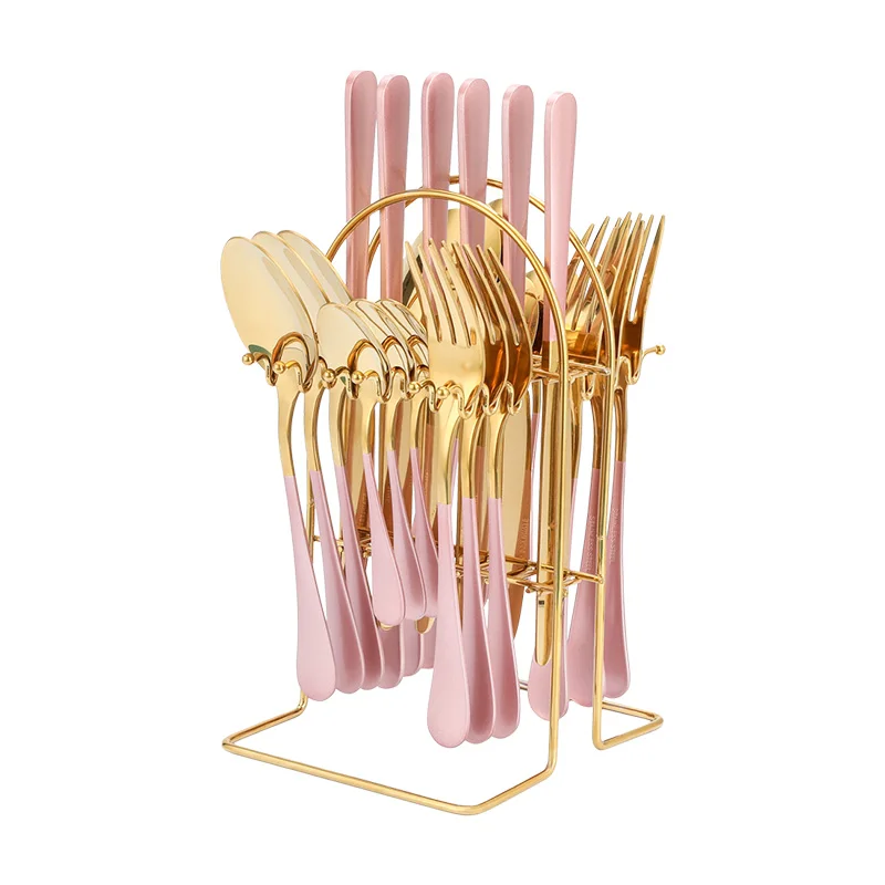 

Wholesale 18/0 Stainless Steel Fork Spoon Sets 24pcs Hanging Cutlery Set with Gift Box, Customized color