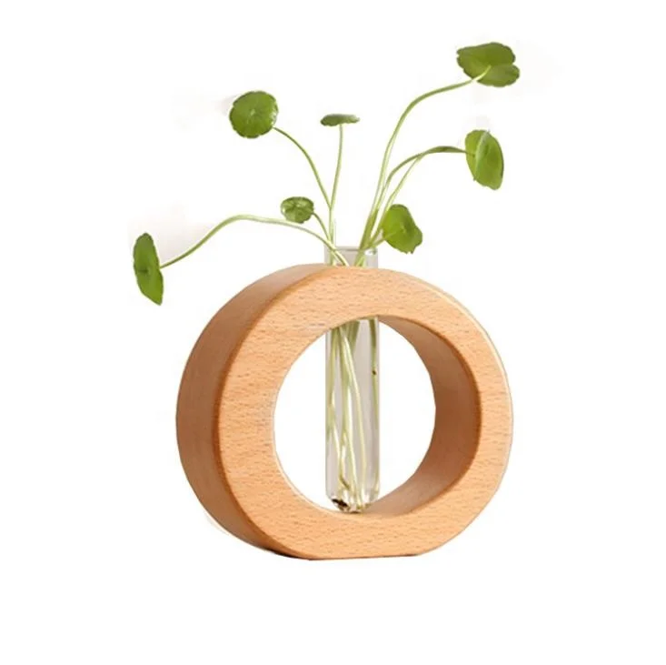 

Creative Wooden Vase Tabletop Decorations Glass Wood Stand, Natural wood
