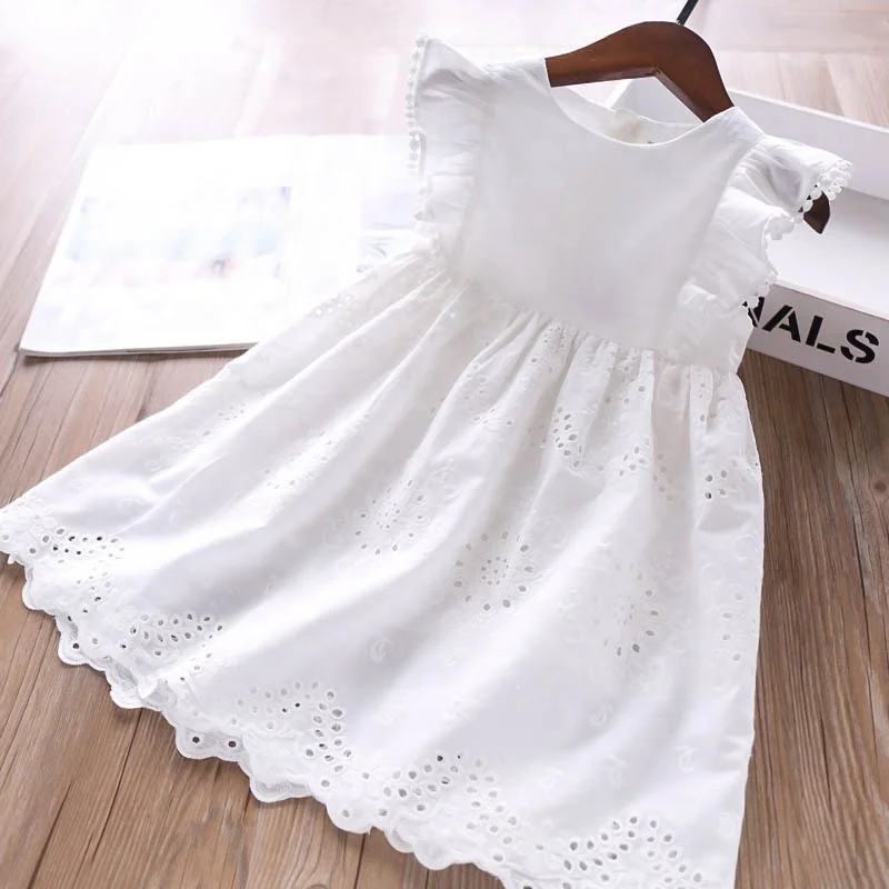 

summer baby girl dresses white plain solid ruffles lace kids clothing cotton boutiques wholesale, Picture shows