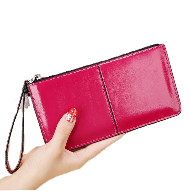 

Women's Long PU Oil Wax Leather Korean Version Of Large Capacity Ladies Wallet Zipper Buckle Wallet Clutch Purse