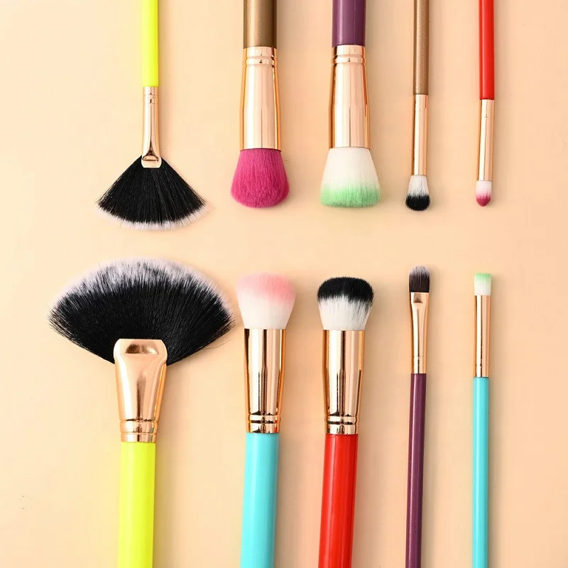 

Hot Selling 10pcs Rainbow Color Handle Beauty EyeShadow Foundation Brush Eye Detail Brush Makeup Brush Set Cosmetics Tool