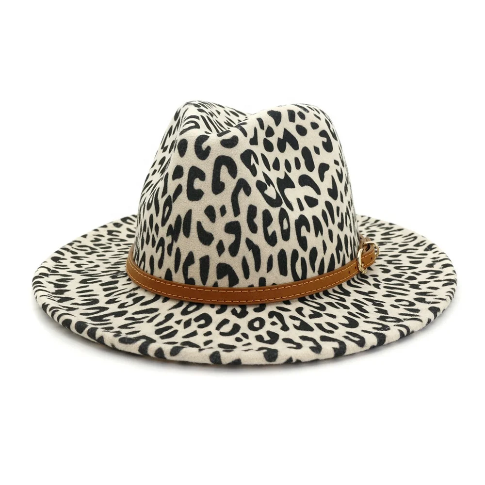 

Hot Sale Wide Brim Wool Leopard Jazz Hat,Cheetah Printed Fedora Jazz Hat With Belt, Picture