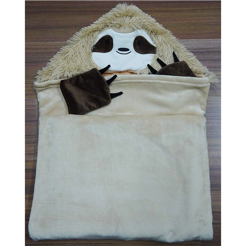 Customized Wearable Soft Plush Hooded Sloth Blanket With Claws For
