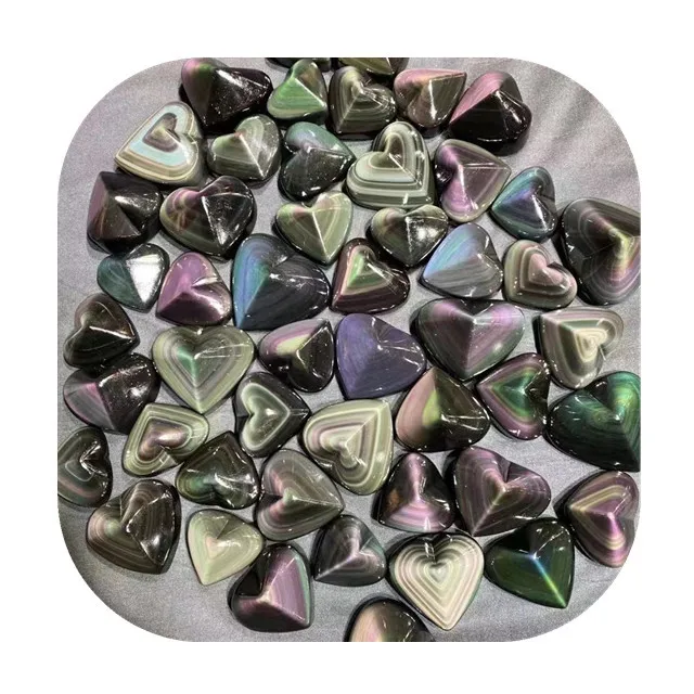 

New arrivals high quality hand carved healing crystals gemstone natural rainbow eye sheen obsidian crystal heart for wedding