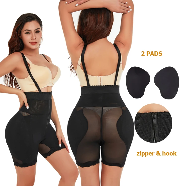 

High Compression Plus Size Body Shaper for Women Tummy Control Padded Shapewear Fajas Butt Lifter Shaper, Black