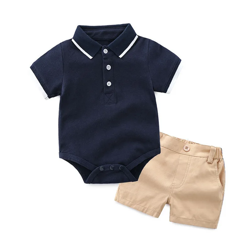 

New baby boys 2 pcs clothing set short sleeve gentle polo shirt+ casual shorts outfits for baby, Picture shows