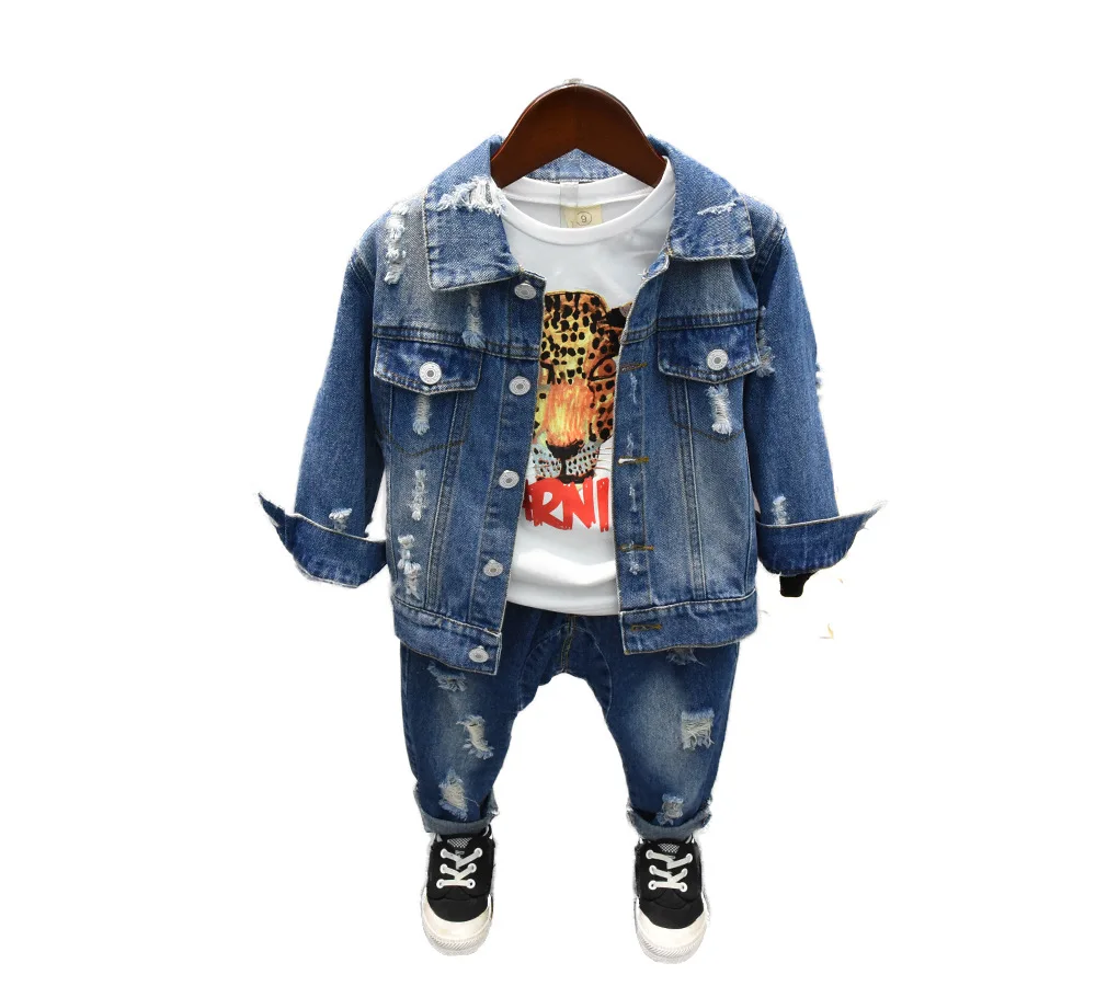 

Boys Denim Clothing Sets New Boutique Children's Jacket Jeans T -Shirt 3-Piece Casual Set For Autumn Spring, 5 colors are available