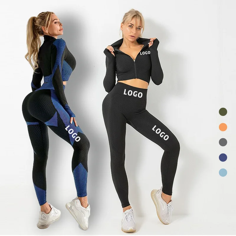 

Eco Friendly Sustainable High Waisted Leggings Seamless Yoga Pants Leggings Crop Tops Long Sleeves Set, Customized colors