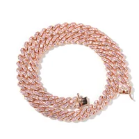 

TOP HIP HOP new arrival Fashion 8mm Pink Cubic Cuban Link Chain Rose Gold Platinum Plated CZ rainbow Women Jewelry Necklace