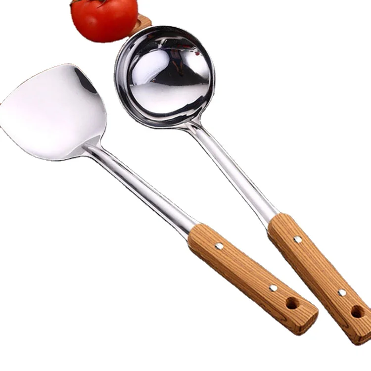 

AA496 Kitchen Wok Spatula Ladle Tool Set Thickening Cooking Spoon Spatula Kitchen Utensils Stainless Steel Cooking Shovel