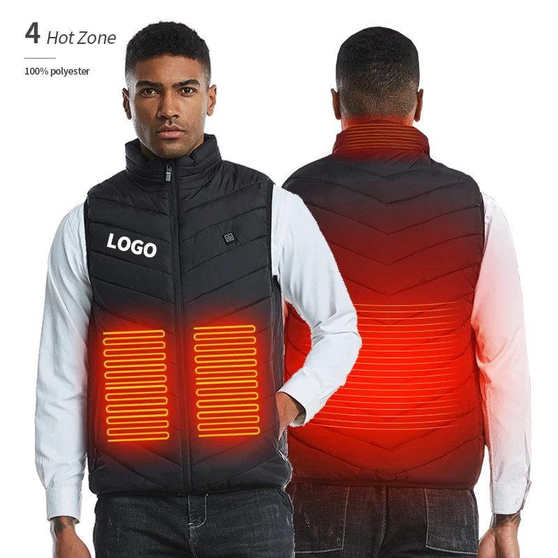 

Custom Logo Usb Heated Vest Jackets Heating Clothes Winter Cottonvest Heat Mens Puffer Vest Black Canvas Casual Print Pattern