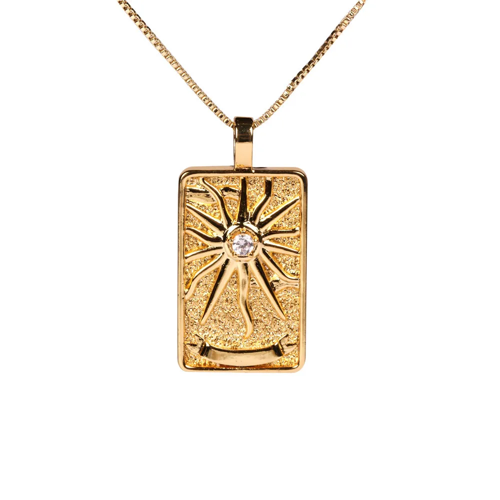 

2021 fashion luxury 18K gold plated zodiac layered angel faith tarot pendant necklace jewelry