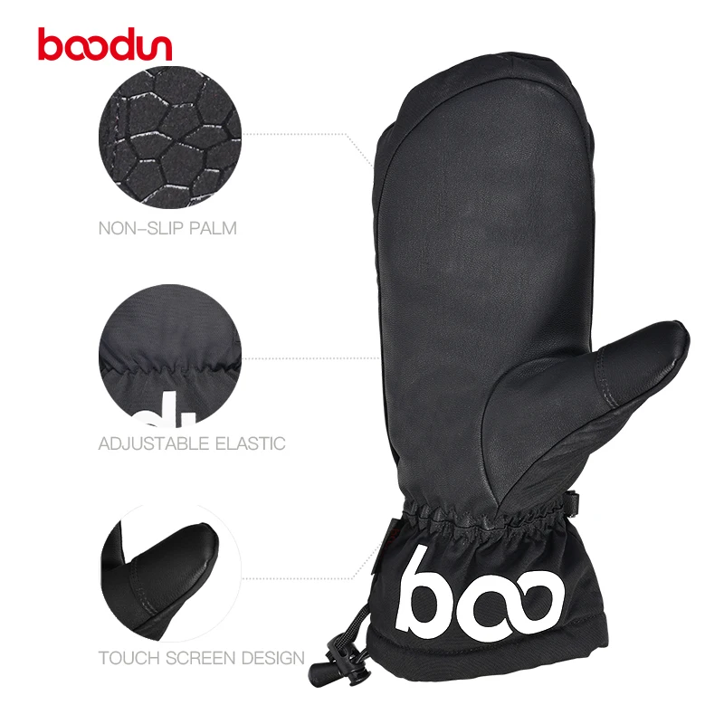 

Boodun mens ski gloves Women waterproof Outdoor Skiing heated warm Touch screen Silica gel racing leather snowboard mittens, Customized color
