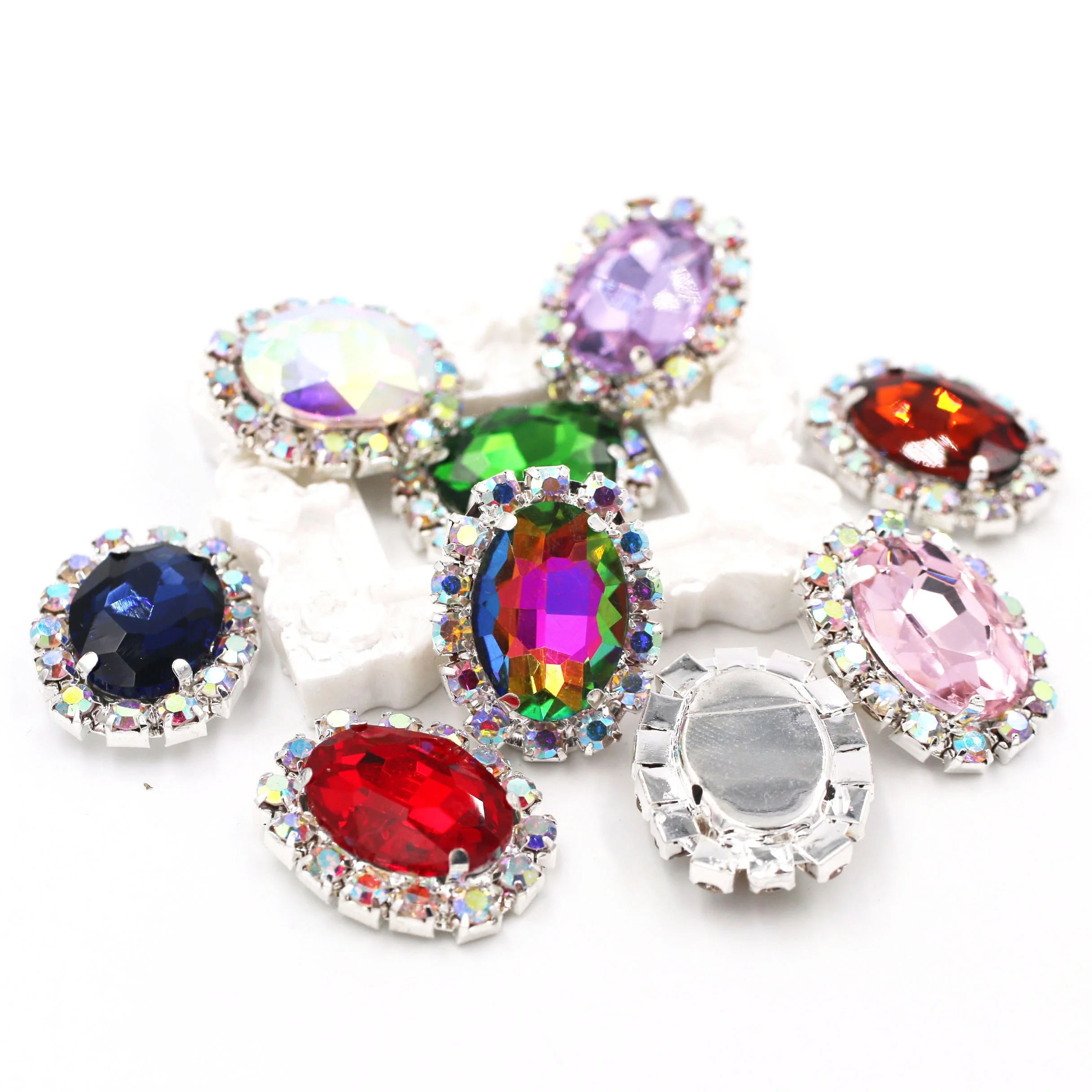 

13*18 mm Oval shape Crystal buckle with AB color rhinestone cup chain, 24 color