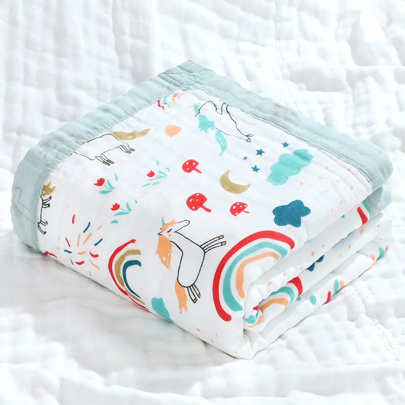 

110*110 cm 100% Organic Cotton Blanket 6 Layers Muslin Swaddle Wrap Baby Blankets for Newborns
