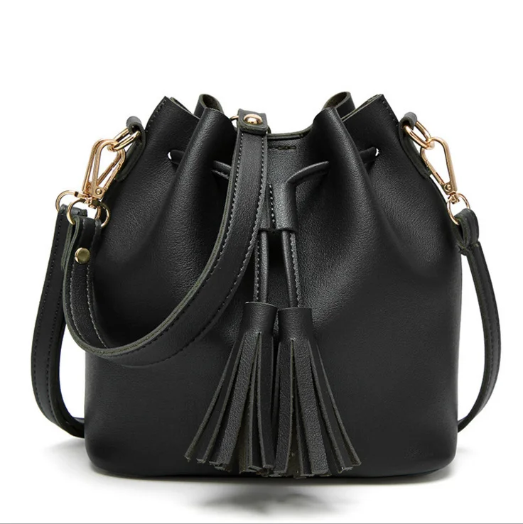 

2020 Black Crossbody Shoulder Women Tote Bag Pu Leather Handbag Leather Mini Bucket Bag for Women Lady, Full color print or custom