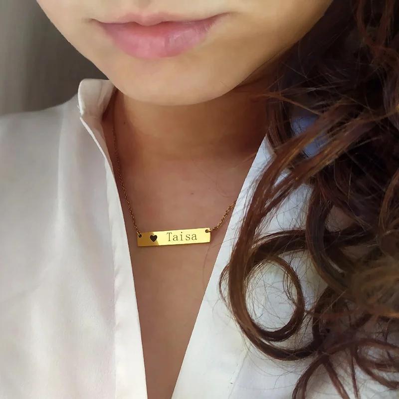 

Stainless Steel Code Engraving Personalized Square Bar Pendant Necklace Gold Women Men Custom Gift Custom Name Necklace