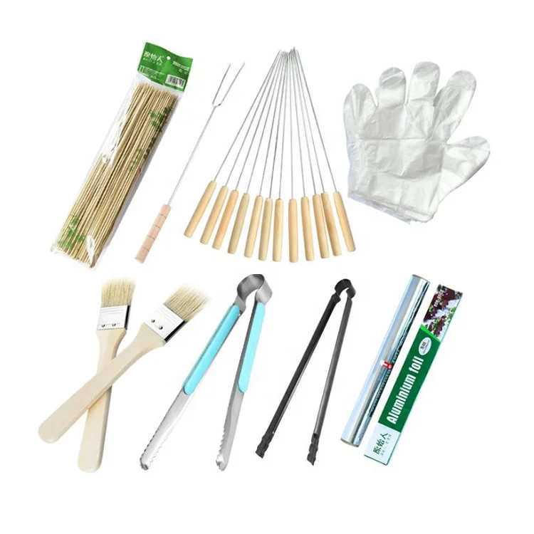 

8pcs/set Bamboo stick clip glove brush fork outdoor barbecue tools, As the pictures