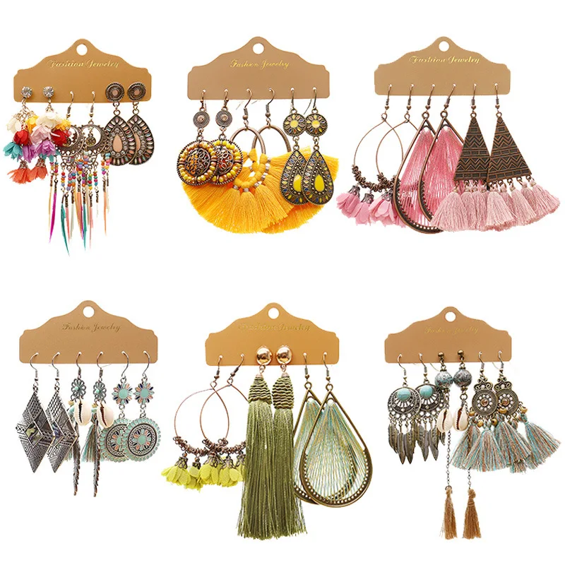 

Fashion 2021 NEW Tassel Earrings Sets For Women Wholesales Earring Set Jewelry Colorful Statement Earring, Picture shows