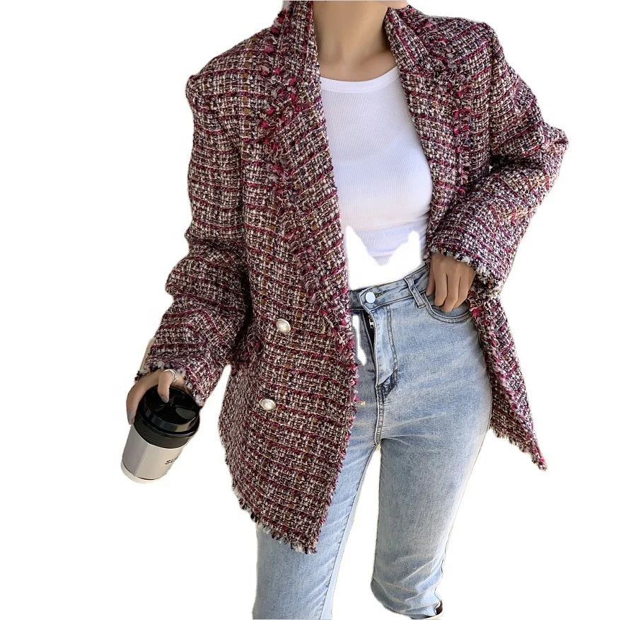 

2020 New Fashion Hot Sale Fancy Yarn Tweed Blzers Jacket Suits With Tassel Fringes Edges Ladies Women, Customized color