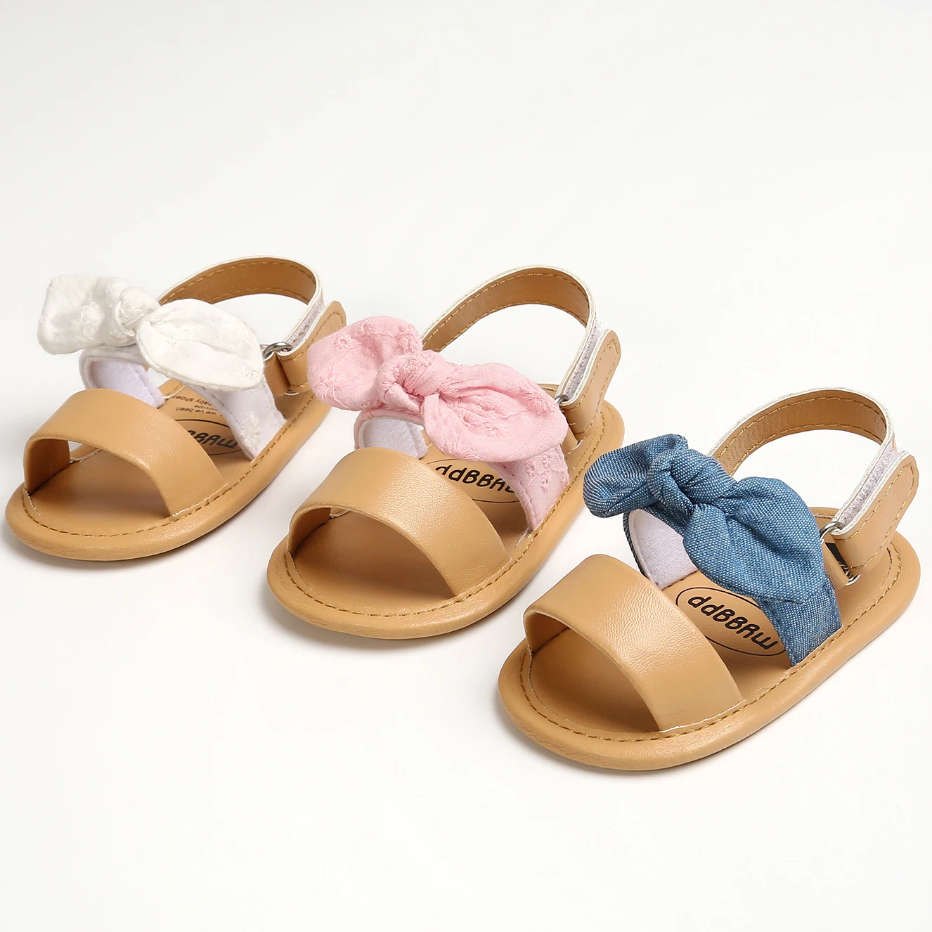 

2020 Latest design pu leather bowknot anti-slip First walker girl baby sandals, White,blue,pink