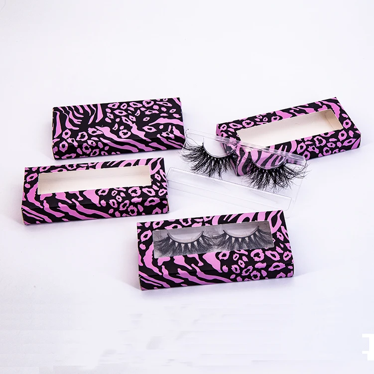 

hot pink eyelash box mink pink leopard color rectangle paper box eyelash box whole sale full strip clear box lash case, Pink / black / blue /