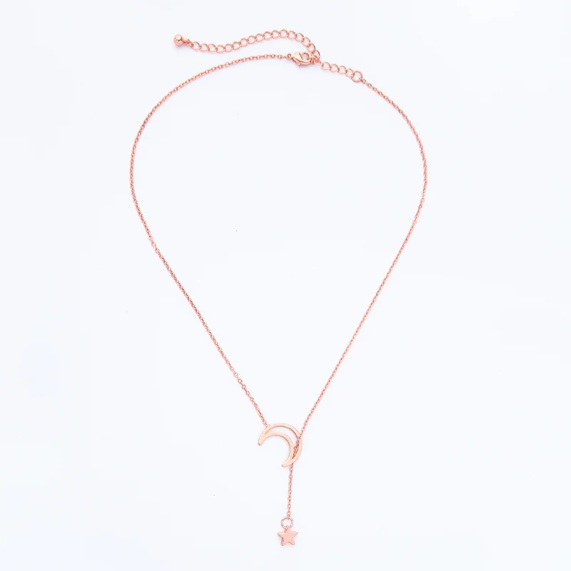 

Jewelry And Accessories Fantasy Long Chain Moon and Star Pendant Rose Gold Plated Necklace