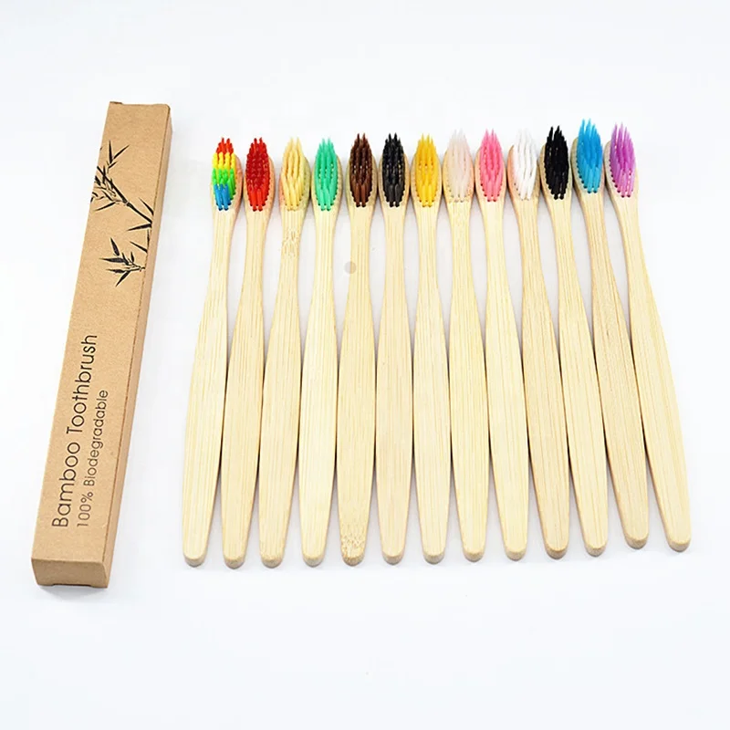

New Custom Natural Bamboo Toothbrush Oral Health Care Teeth Cleansing Wave Teeth Cleaning Cepillos Dentales Wooden Tooth Brush, Multicolor